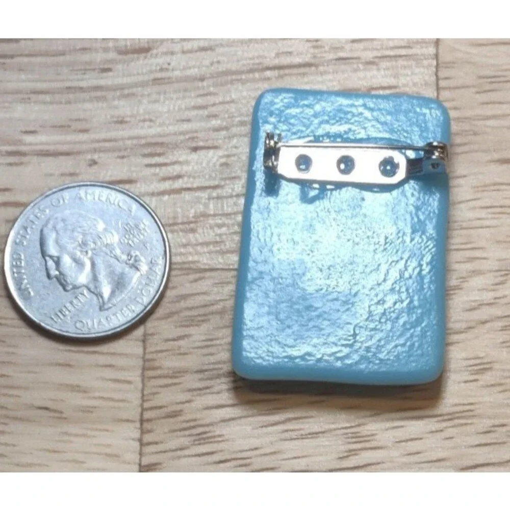 Square Blue Glass Snowman Pin-Winter, Christmas, Holiday